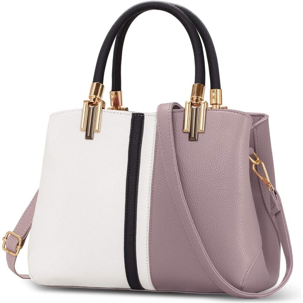 Top Handle Stitching Handbag for Women Girls Tote Satchel Purple Shoulder Bag